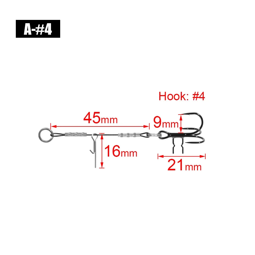 LUREGO 2pcs Strike Point Stinger Rig for Pike Fishing, Wide Bend T Belly Assist Hooks #4 #2 #1 #1/0, Soft Rubber Softbait Lure Fishing Accessorie