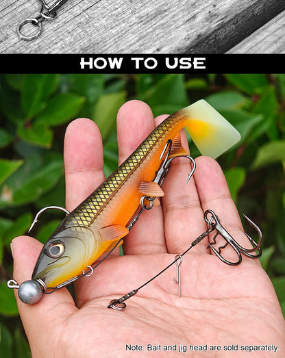 LUREGO 2pcs Strike Point Stinger Rig for Pike Fishing, Wide Bend T Belly Assist Hooks #4 #2 #1 #1/0, Soft Rubber Softbait Lure Fishing Accessorie