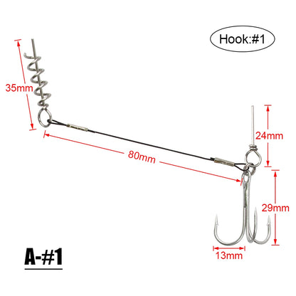 2PC Stinger Wire Trace Leader With Screw Treble Hook For Soft Bait
