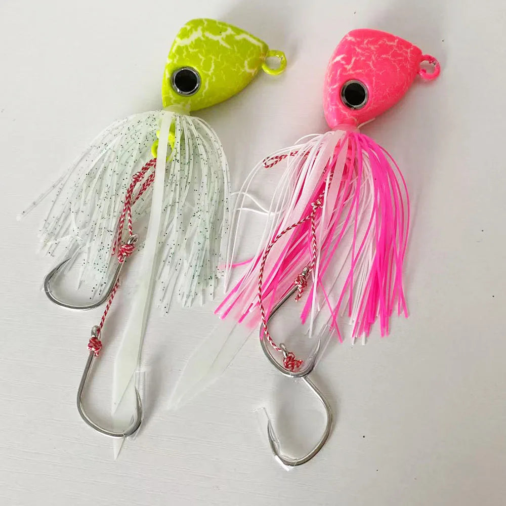 100g-250g Jigging Lure | Offshore Saltwater Jigging Lure with Squid Skirt Double Hooks