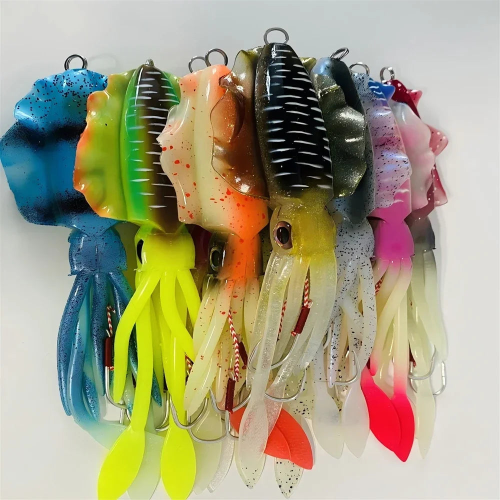 60g Soft Squid Bait Fishing Trolling Lure Octopus Head Jigs Luminous UV Squid Jig