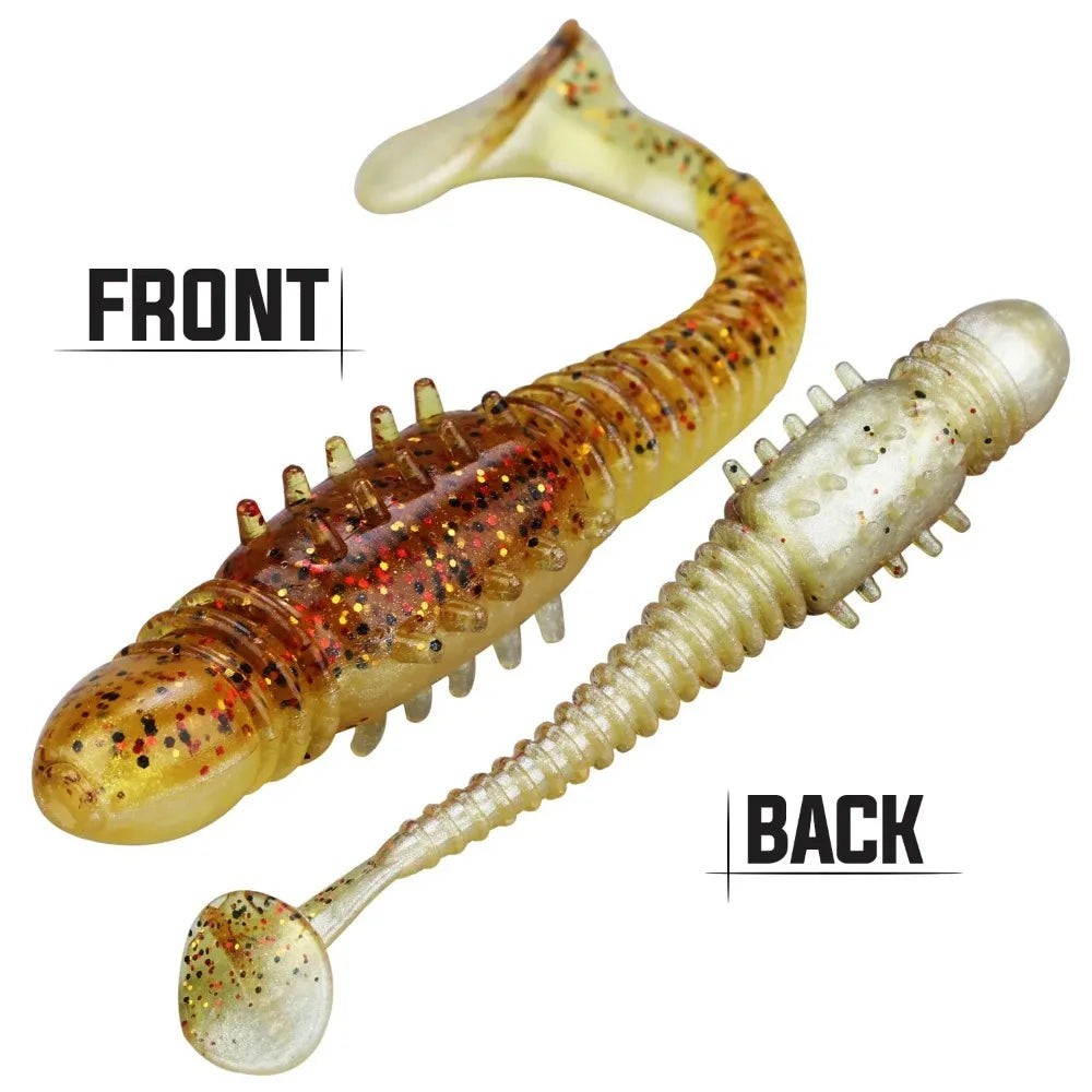 5PCS 10cm Sea Cucumber Style Ribbed Soft Lure with T-Tail