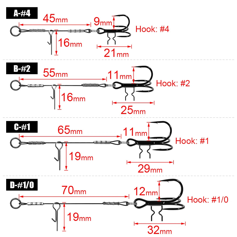 LUREGO 2pcs Strike Point Stinger Rig for Pike Fishing, Wide Bend T Belly Assist Hooks #4 #2 #1 #1/0, Soft Rubber Softbait Lure Fishing Accessorie