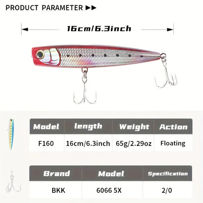 Popper Lure 130-160mm | Topwater Saltwater Hard Bait, Floating & Impact-Resistant