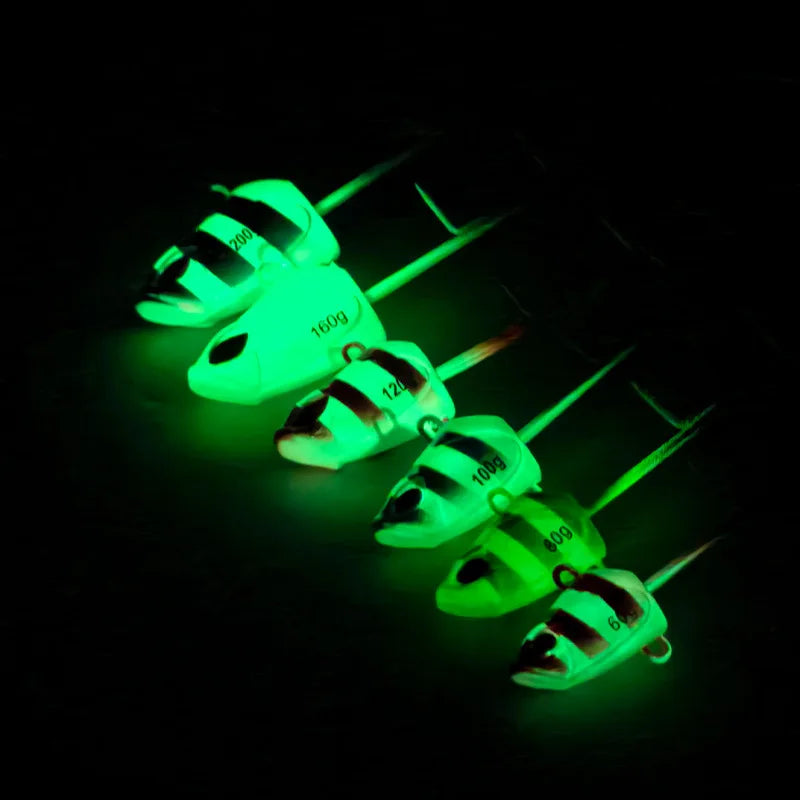 50‑200g Glow Twin Hook Tenya Metal Jig Lure, Imitation Fish Head Boat Fishing Lure For Hairtail Cutlassfish