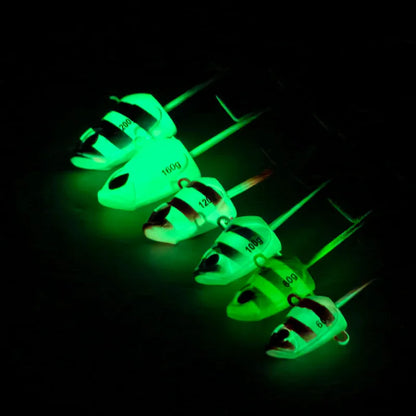 50‑200g Glow Twin Hook Tenya Metal Jig Lure, Imitation Fish Head Boat Fishing Lure For Hairtail Cutlassfish
