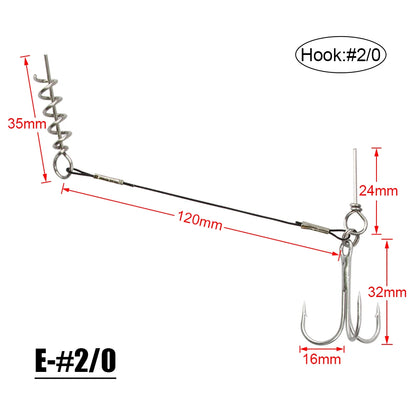 2PC Stinger Wire Trace Leader With Screw Treble Hook For Soft Bait