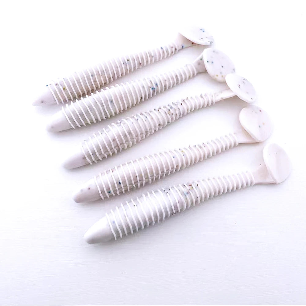 5PCS   Threaded T-tail Soft Bait 12CM, Helical Disturbance, All-Water Level Search, Multi-color Options Available.