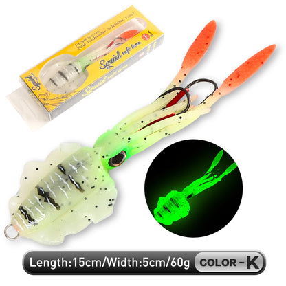 60g Soft Squid Bait Fishing Trolling Lure Octopus Head Jigs Luminous UV Squid Jig
