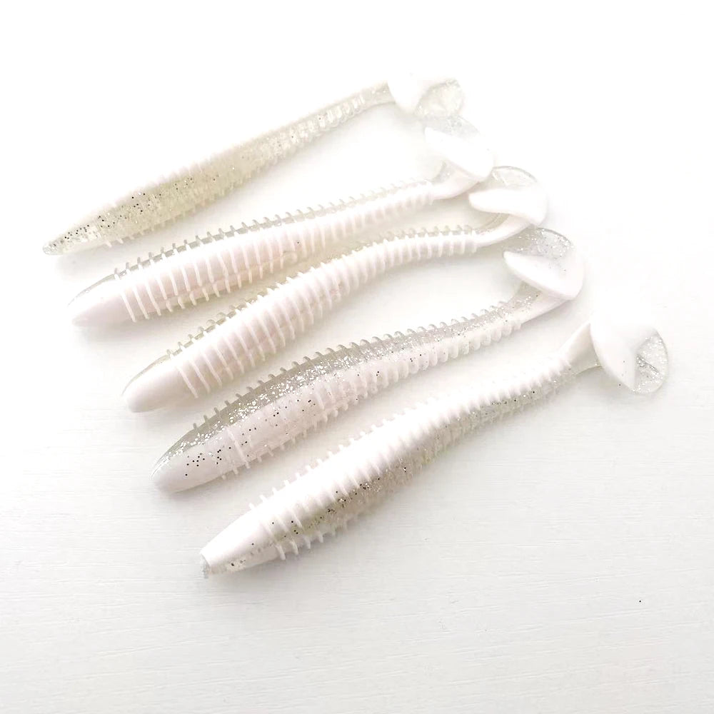 5PCS   Threaded T-tail Soft Bait 12CM, Helical Disturbance, All-Water Level Search, Multi-color Options Available.