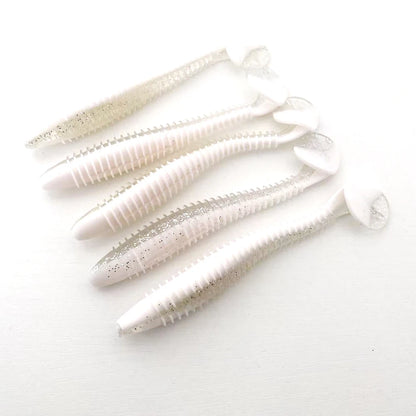 5PCS   Threaded T-tail Soft Bait 12CM, Helical Disturbance, All-Water Level Search, Multi-color Options Available.