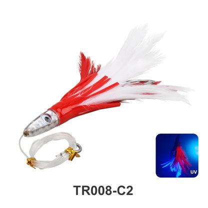 160mm/46g Feather Trolling Lure, Resin Fish Head UV Bionic Spanish Mackerel Sea Fishing Bait for Saltwater Trolling Fishing