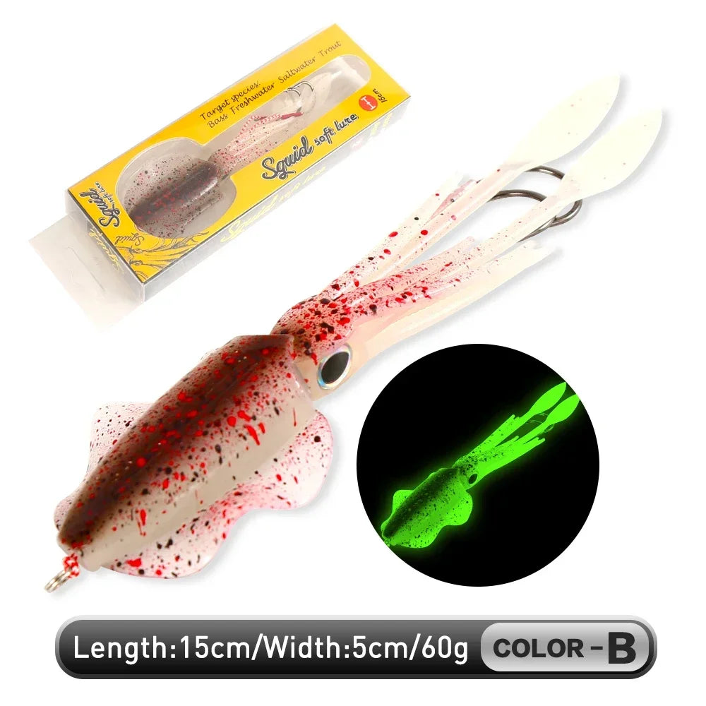 60g Soft Squid Bait Fishing Trolling Lure Octopus Head Jigs Luminous UV Squid Jig
