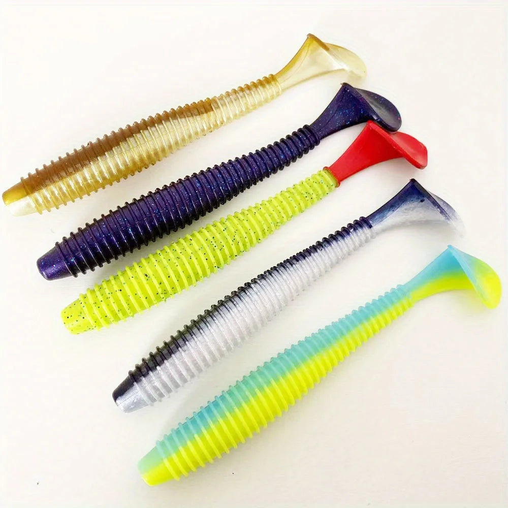 3PCS  16cm/20cm Large Ribbed T-Tail Soft Lure, Realistic Fishing Bait, Slow-Sink Design, Suitable for All Water Layers
