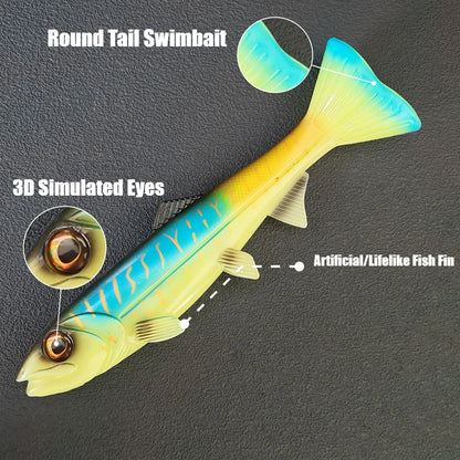 14cm-24cm Round-Tail Swim Bait  Soft Fishing Lure Ideal for Saltwater & Freshwater