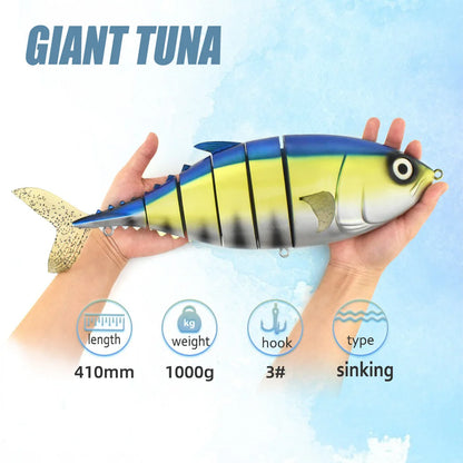 410mm 1000g Big Size Tuna Lure – 6 Section Multi-Jointed Sinking Swimbait, Heavy Duty Saltwater Fishing Wobbler