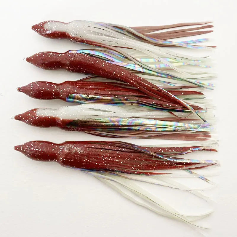 5PCS Bullet Head Squid Skirt Soft Plastic Bait | Saltwater Jigging Lure for Tuna & Sea Bass | 6" 7" Large Size | Puncture-Proof