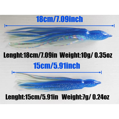 5PCS Bullet Head Squid Skirt Soft Plastic Bait | Saltwater Jigging Lure for Tuna & Sea Bass | 6" 7" Large Size | Puncture-Proof
