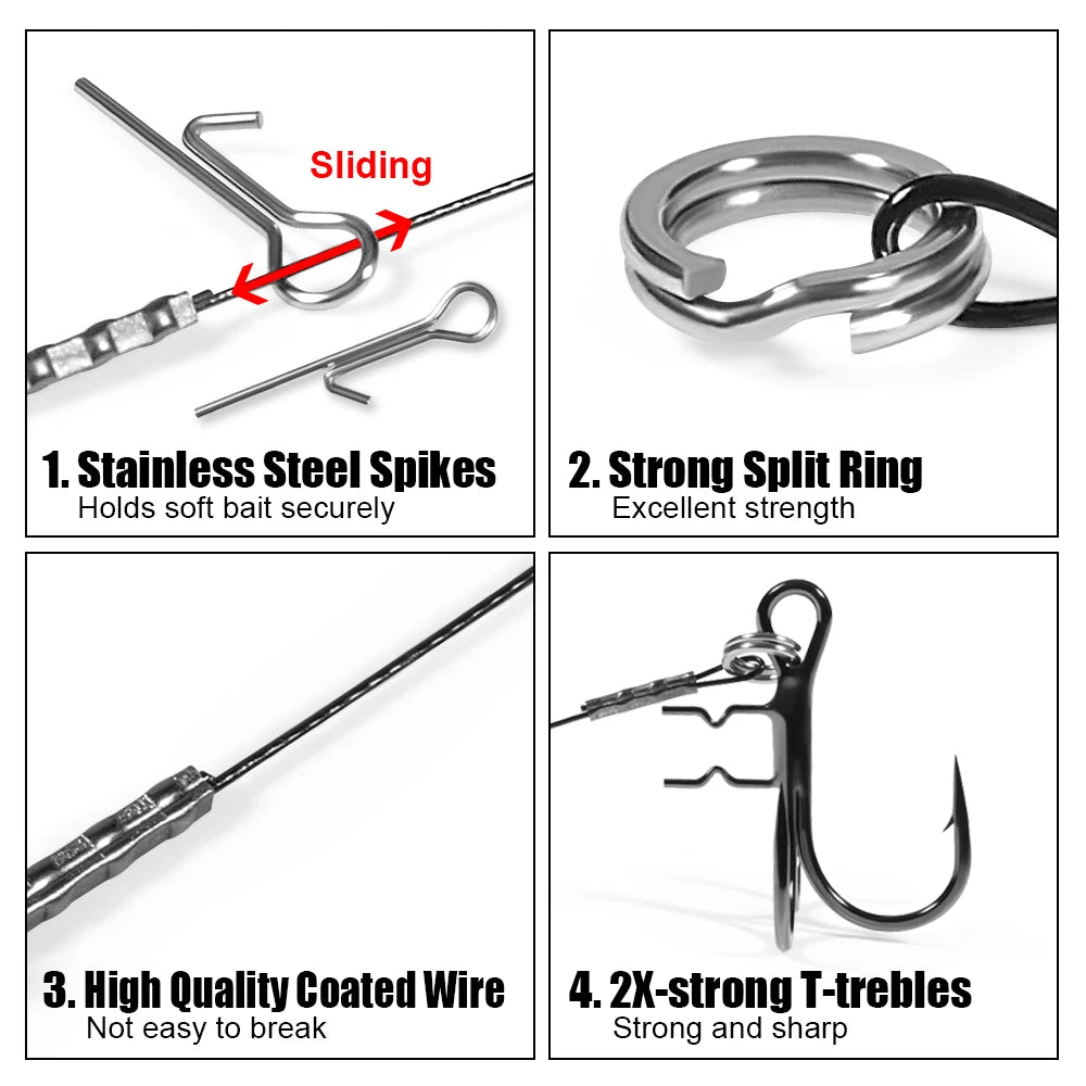 LUREGO 2pcs Strike Point Stinger Rig for Pike Fishing, Wide Bend T Belly Assist Hooks #4 #2 #1 #1/0, Soft Rubber Softbait Lure Fishing Accessorie
