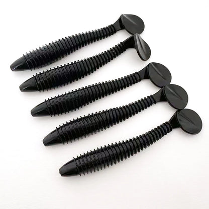 5PCS   Threaded T-tail Soft Bait 12CM, Helical Disturbance, All-Water Level Search, Multi-color Options Available.