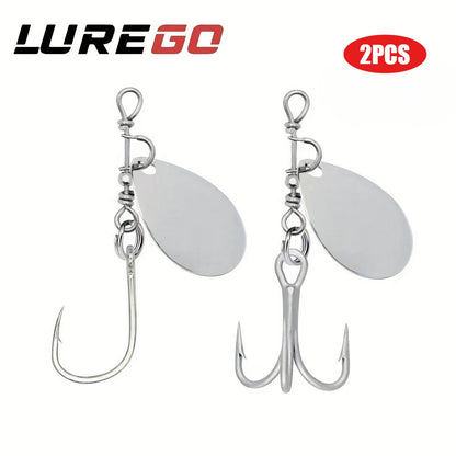 2 Pack Spinner Blade Hooks, Single & Treble Hook 2 Sizes Anti-Tangle Fishing Hooks