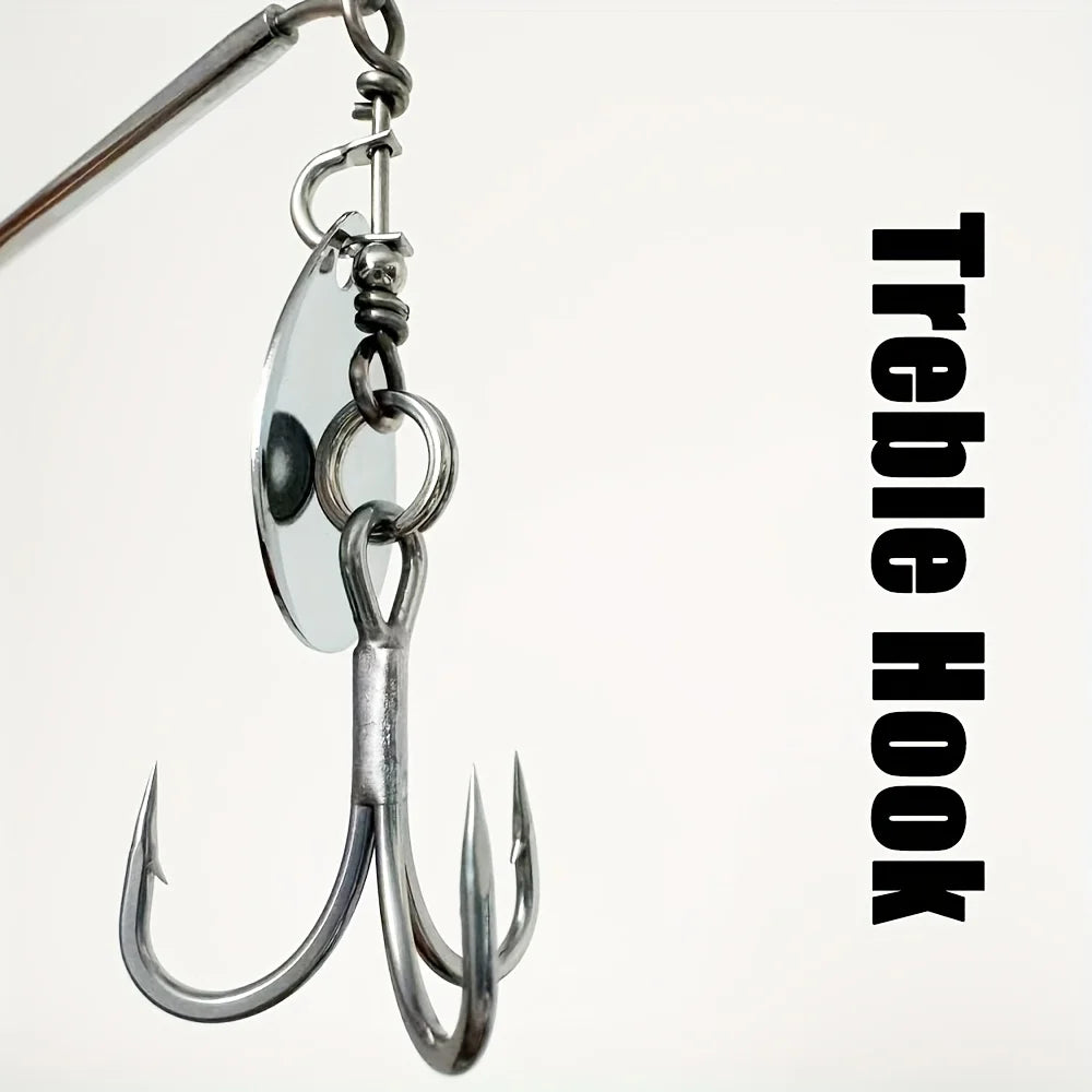 2 Pack Spinner Blade Hooks, Single & Treble Hook 2 Sizes Anti-Tangle Fishing Hooks