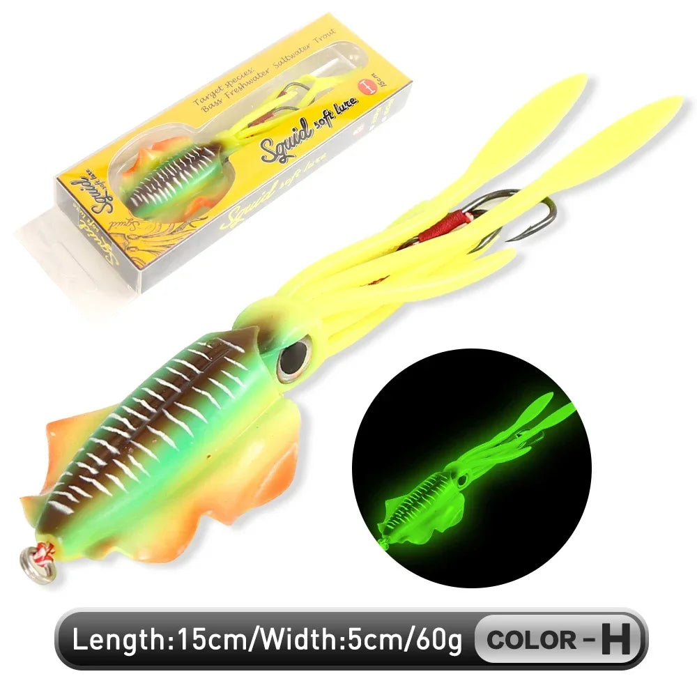 60g Soft Squid Bait Fishing Trolling Lure Octopus Head Jigs Luminous UV Squid Jig