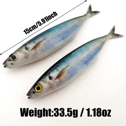 2/3PCS 3D Printed Sardine /Mackerel Lure 15cm, Soft Plastic Bait with Realistic Swimming Action