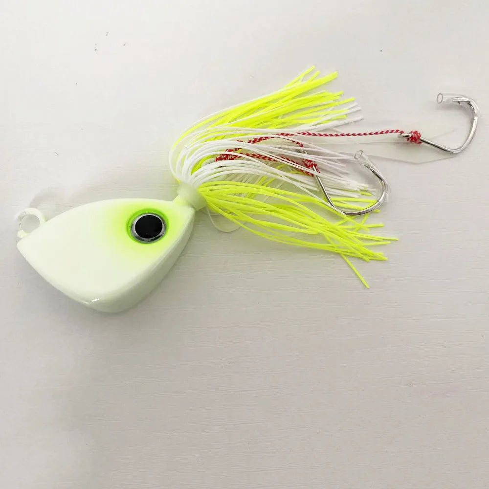 100g-250g Jigging Lure | Offshore Saltwater Jigging Lure with Squid Skirt Double Hooks