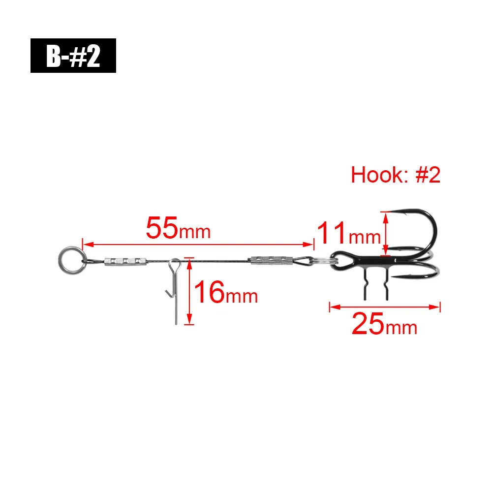 LUREGO 2pcs Strike Point Stinger Rig for Pike Fishing, Wide Bend T Belly Assist Hooks #4 #2 #1 #1/0, Soft Rubber Softbait Lure Fishing Accessorie
