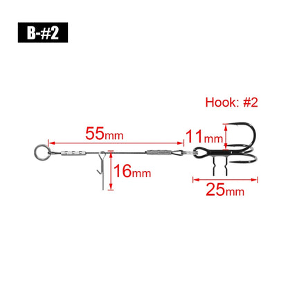 LUREGO 2pcs Strike Point Stinger Rig for Pike Fishing, Wide Bend T Belly Assist Hooks #4 #2 #1 #1/0, Soft Rubber Softbait Lure Fishing Accessorie