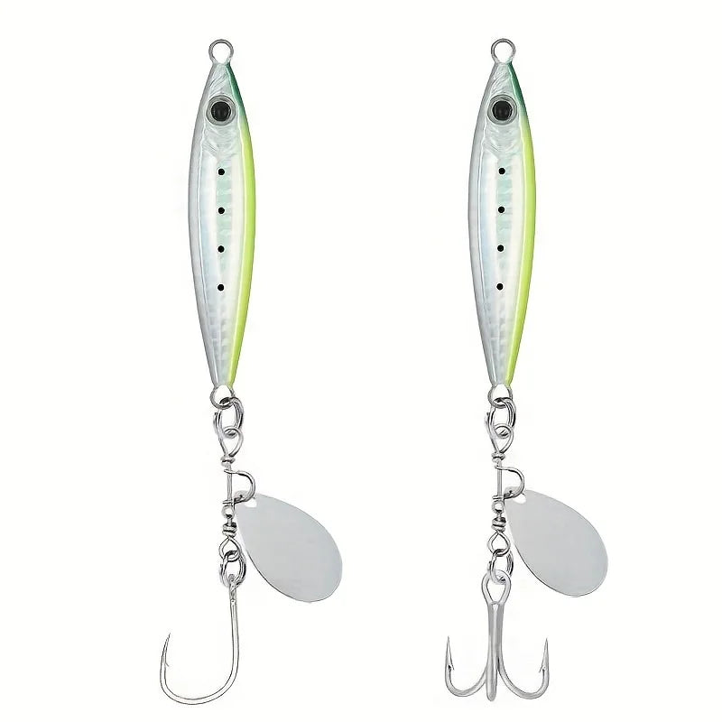 2 Pack Spinner Blade Hooks, Single & Treble Hook 2 Sizes Anti-Tangle Fishing Hooks