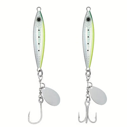 2 Pack Spinner Blade Hooks, Single & Treble Hook 2 Sizes Anti-Tangle Fishing Hooks