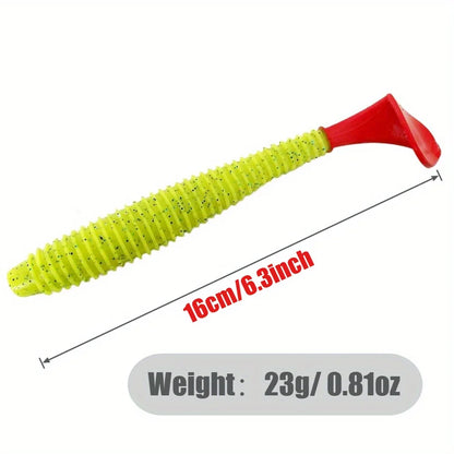 3PCS  16cm/20cm Large Ribbed T-Tail Soft Lure, Realistic Fishing Bait, Slow-Sink Design, Suitable for All Water Layers