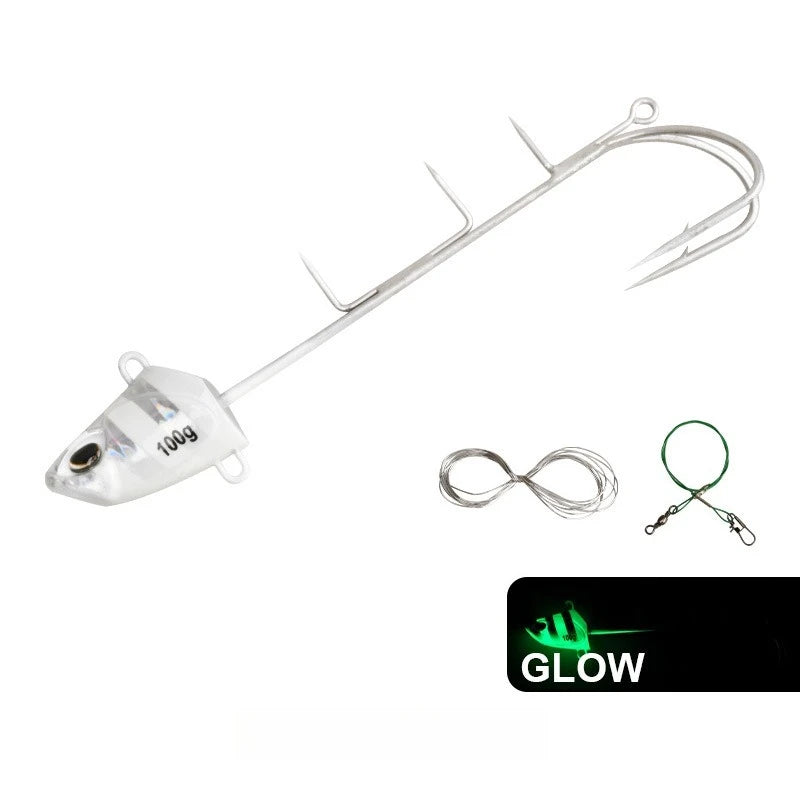 50‑200g Glow Twin Hook Tenya Metal Jig Lure, Imitation Fish Head Boat Fishing Lure For Hairtail Cutlassfish