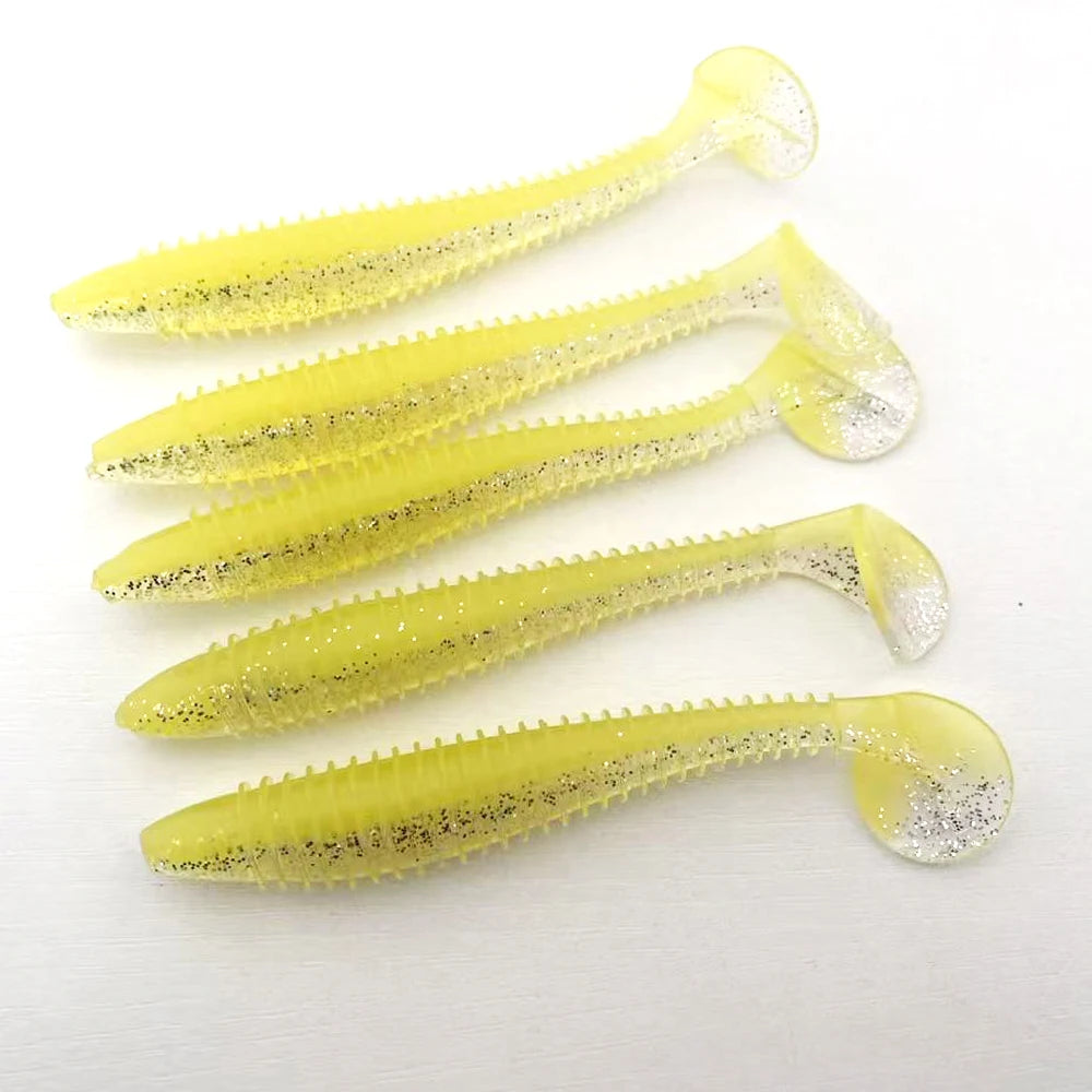5PCS   Threaded T-tail Soft Bait 12CM, Helical Disturbance, All-Water Level Search, Multi-color Options Available.