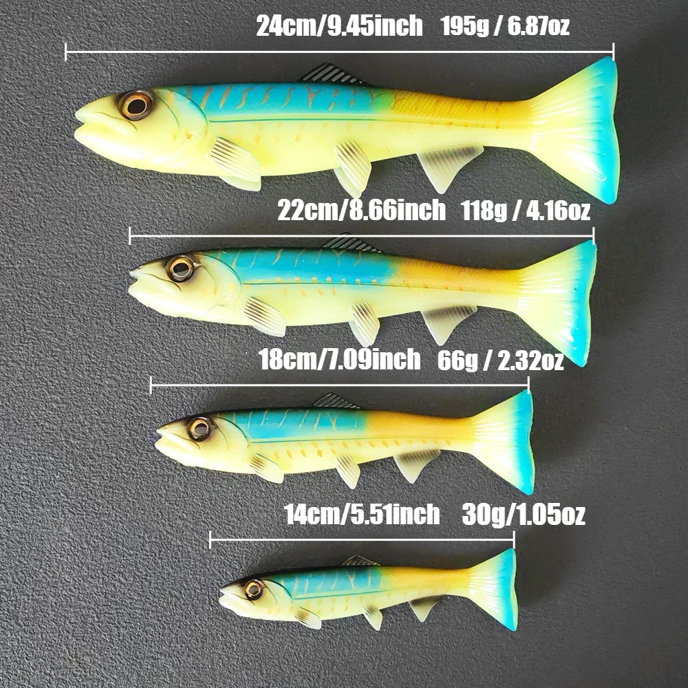 14cm-24cm Round-Tail Swim Bait  Soft Fishing Lure Ideal for Saltwater & Freshwater