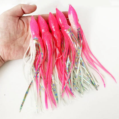 5PCS Bullet Head Squid Skirt Soft Plastic Bait | Saltwater Jigging Lure for Tuna & Sea Bass | 6" 7" Large Size | Puncture-Proof