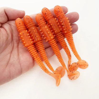 5PCS 10cm Sea Cucumber Style Ribbed Soft Lure with T-Tail