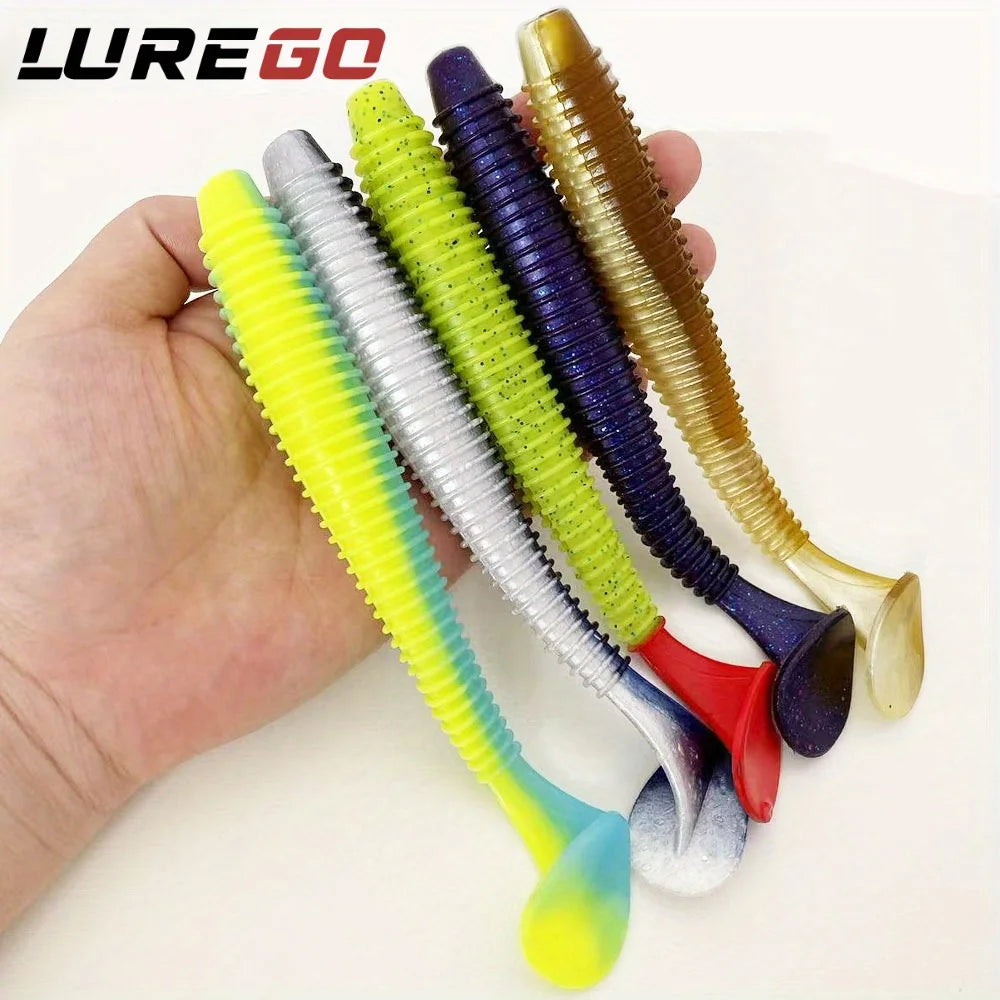 3PCS  16cm/20cm Large Ribbed T-Tail Soft Lure, Realistic Fishing Bait, Slow-Sink Design, Suitable for All Water Layers
