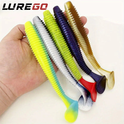 3PCS  16cm/20cm Large Ribbed T-Tail Soft Lure, Realistic Fishing Bait, Slow-Sink Design, Suitable for All Water Layers