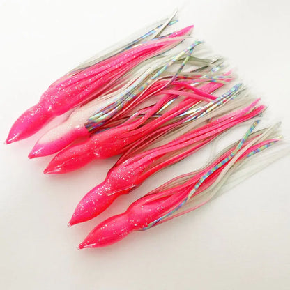 5PCS Bullet Head Squid Skirt Soft Plastic Bait | Saltwater Jigging Lure for Tuna & Sea Bass | 6" 7" Large Size | Puncture-Proof