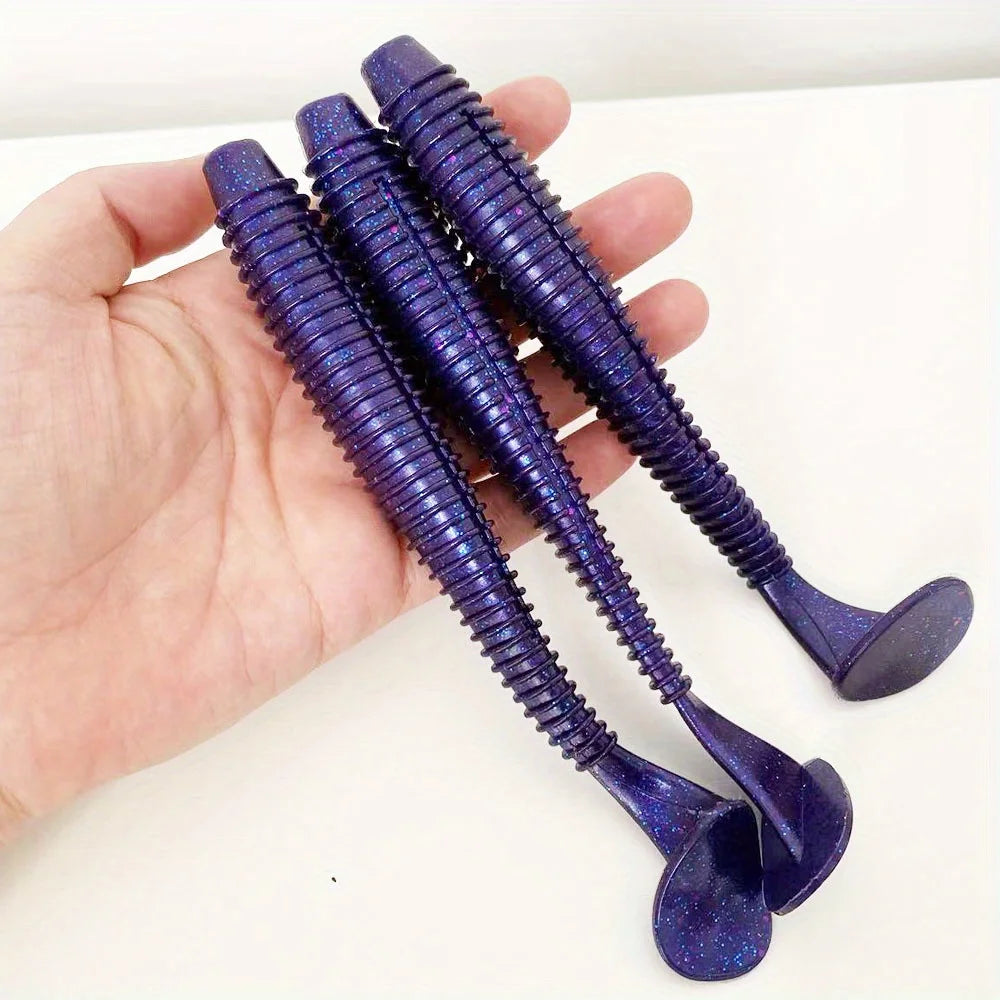 3PCS  16cm/20cm Large Ribbed T-Tail Soft Lure, Realistic Fishing Bait, Slow-Sink Design, Suitable for All Water Layers