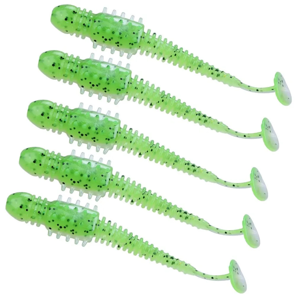 5PCS 10cm Sea Cucumber Style Ribbed Soft Lure with T-Tail