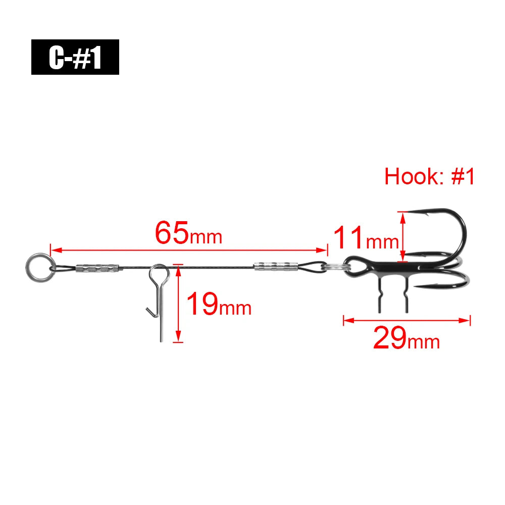 LUREGO 2pcs Strike Point Stinger Rig for Pike Fishing, Wide Bend T Belly Assist Hooks #4 #2 #1 #1/0, Soft Rubber Softbait Lure Fishing Accessorie
