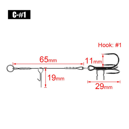 LUREGO 2pcs Strike Point Stinger Rig for Pike Fishing, Wide Bend T Belly Assist Hooks #4 #2 #1 #1/0, Soft Rubber Softbait Lure Fishing Accessorie