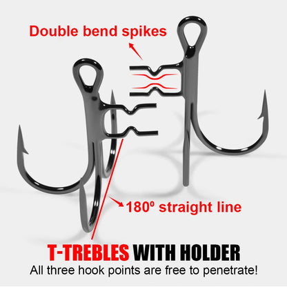 LUREGO 2pcs Strike Point Stinger Rig for Pike Fishing, Wide Bend T Belly Assist Hooks #4 #2 #1 #1/0, Soft Rubber Softbait Lure Fishing Accessorie