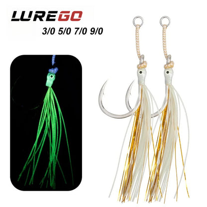 3PCS/Bag Assist Hooks 3/0‑9/0 Glow Squid Octopus Single Hook Saltwater Heavy Metal Jigging