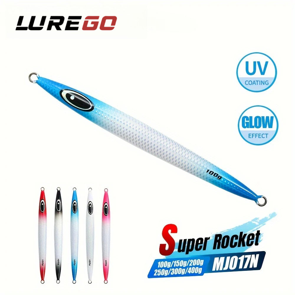 100g/150g/200g/250g/300g/400g Super Rocket High-Pitch Jigging Lures, UV Coated and Glows