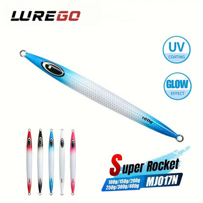 100g/150g/200g/250g/300g/400g Super Rocket High-Pitch Jigging Lures, UV Coated and Glows